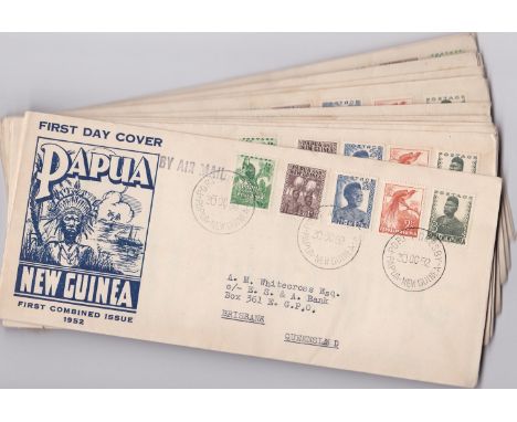 Papua New Guinea 1952 (30 Aug) First Day Cover Combines issue 1/2d to 3d, Airmail (X45!)