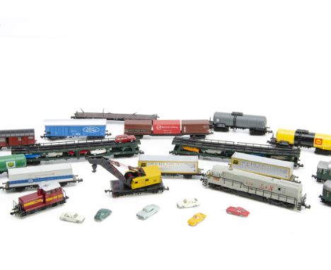 American and Continental N Gauge Locomotives and Goods Wagons, all unboxed includes American Minitrix diesel locomotive 576 L