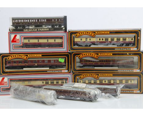 OO Gauge LMS and BR Coaches, boxed Mainline BR cream/crimson 37101 2nd (3), 37102 (3), Lima BR cream/crimson 3055359W/305325W