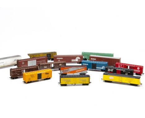 American HO Gauge Goods Wagons,  an unboxed collection of box cars, open trucks, hopper wagons and others in various liveries