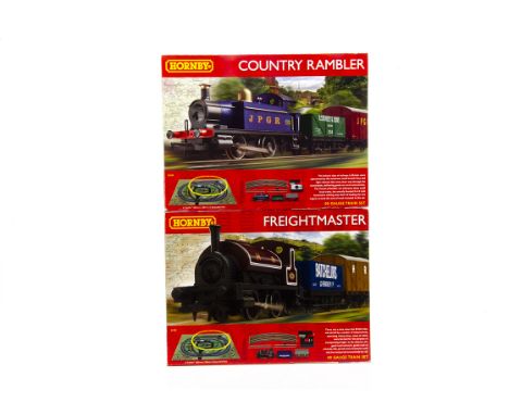 Hornby 00 Gauge Starter Train Sets, R1249 Country Rambler, comprising JPGR blue 0-4-0 Tank Engine, two wagons, oval of track,