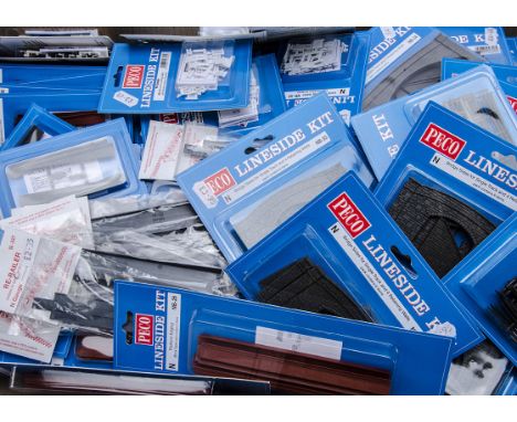 Peco ex-Shop Stock N Gauge Lineside Kits in carded blister packs, including NB-45 Flexible Field Fencing (10), NB-46 Stiles a
