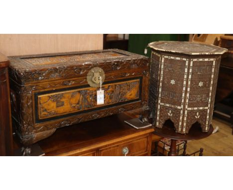A small camphorwood trunk and an octagonal Moorish table Trunk W.70cm