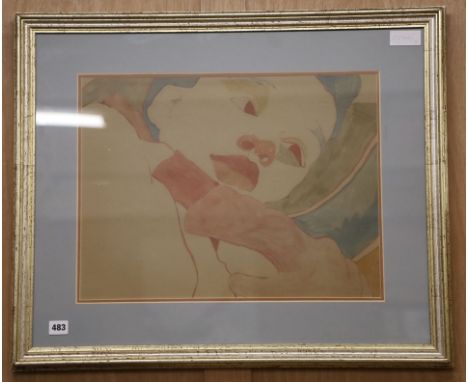 Manner of Marie Laurencin, colour print, Study of a woman 37 x 49cm