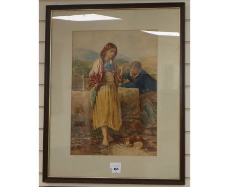 S. Hills (19th C.), watercolour, The broken pitcher, signed 56 x 39cm