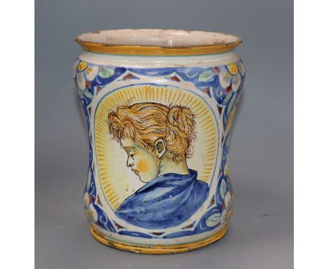 An 18th/19th century Italian maiolica albarello height 21cm