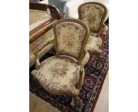 A pair of tapestry upholstered fauteuils