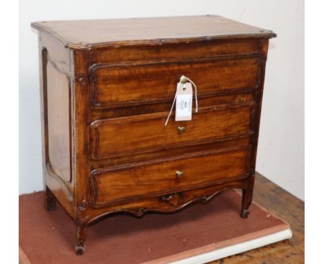 A 19th century French walnut miniature commode W.44cm