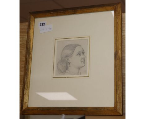 John Brett, ARA, (1831-1902: Pre-Raphaelite movement). pencil drawing, Portrait of Mrs George Martineau, 12 x 11.5cm
