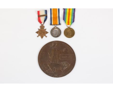 Three: 1914 star with clasp, BWM, Victory (10181 Pte F H G Willey 2/R Suss R), VF, with Memorial Plaque to Francis Henry Gibs