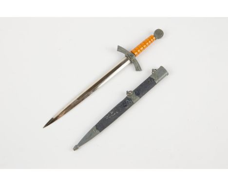 A miniature Third Reich 1st pattern Luftwaffe officer's dagger, blade 6¼", with grey metal hilt and ribbed orange plastic gri