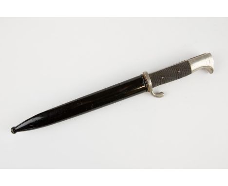 A Third Reich period German parade bayonet, plated blade 7¾" by F W Holler, Solingen, plated hilt with birds head pommel, in 