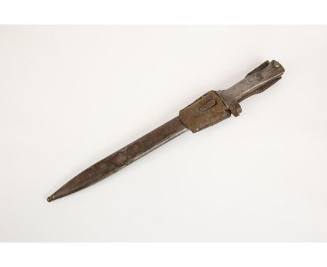 An Imperial German M88/98 all steel ersatz bayonet, 12¼" blade, stepped muzzle ring, in its scabbard with leather frog. GC £8