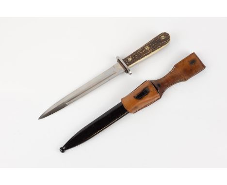 A scarce Third Reich Luftwaffe Forestry Section sidearm, blade 8" by Waffen Loesche Berlin and marked "Ch.A.W", with staghorn