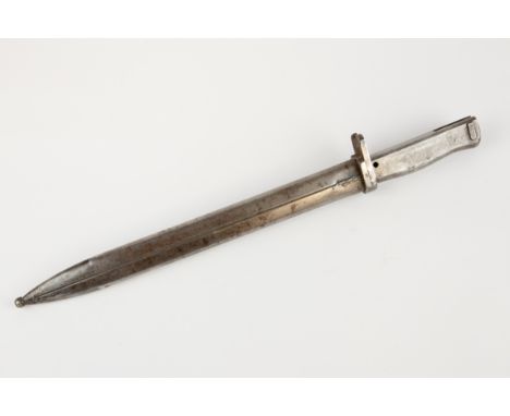 A WWI German Ersatz bayonet, fullered blade 12"; all steel hilt with oil hole and split muzzle ring, in its ribbed steel scab