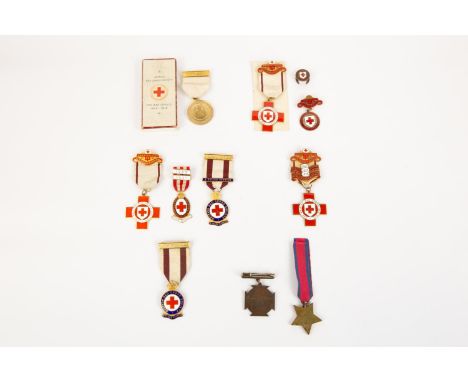 A small collection of Nursing related medals and badges: British Red Cross War Service 1914-18, EF in box named Miss H. Wilki