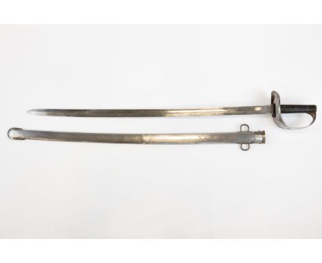 An 1882 pattern cavalry troopers sword, blade 32¾", 85 issue stamp, chequered grips, in its steel scabbard. GC £150-200 