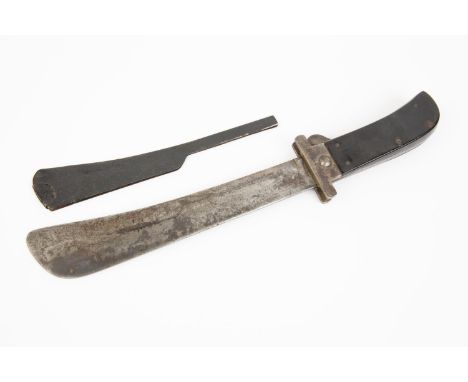 A WWII US Army Air Force Camillus folding survival machete, with black synthetic grips, steel cross guard, and detachable ste