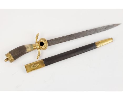 A Third Reich style hunting dagger or short sword, blade 12½" etched with hunting scenes and "Original" Eickhorn mark, brass 