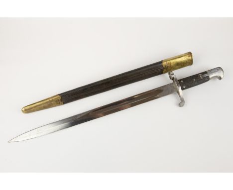 An 1887 pattern Mk1 Martini Henry sword bayonet, blade 18½" with /87 issue stamp, pommel marked "NEP 8890". In its brass moun