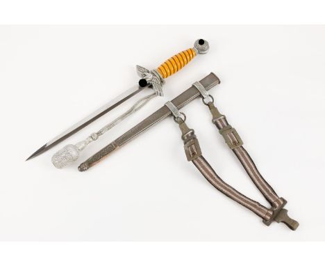 AThird Reich 2nd pattern Luftwaffe officer's dagger, by E &amp; F Horster, Solingen, the blade bearing the owner's name "Iser