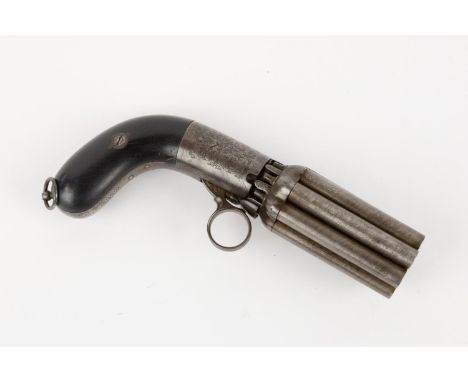 A scarce Belgian 8 barrelled Mariette self cocking under hammer ring trigger pepperbox percussion revolver, turn off twist ba