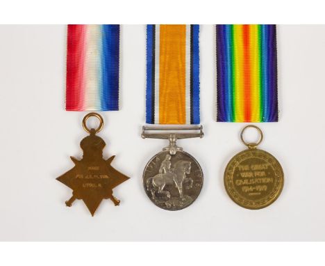 Three: 1914-15 star, BWM, Victory (15597 Pte J W Wilson L'pool R), GEF in original carton. Note: Private John W Wilson, 17th 