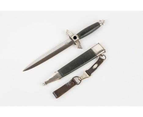 A good scarce Third Reich DLV/NSFK Flyer's knife, with pre 1935 Eickhorn mark, nickel silver mounts and leather grip covering