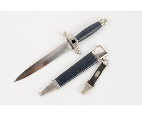 A good scarce Third Reich DLV/NSFK Flyer's knife, by SMF, Solingen, with nickel silver mounts and leather grip covering, in i