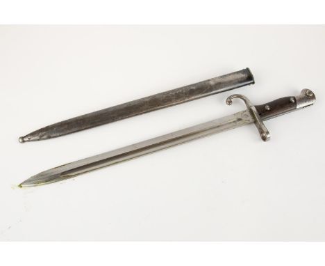 An Argentinian M1909 Mauser bayonet, by Weyersberg, Solingen, in its steel scabbard which is numbered to the bayonet. GC £50-