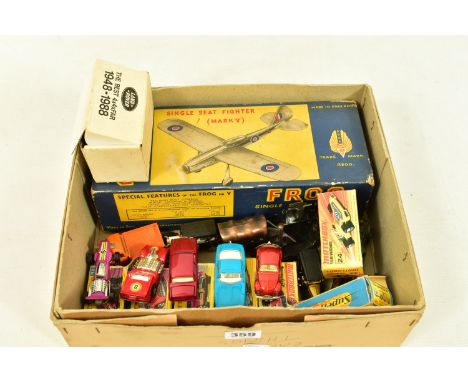 A TRAY OF BOXED AND UNBOXED VEHICLES AND AIRCRAFTS, boxed models include a Frog Single Seat Fighter Mark V, part built, all p