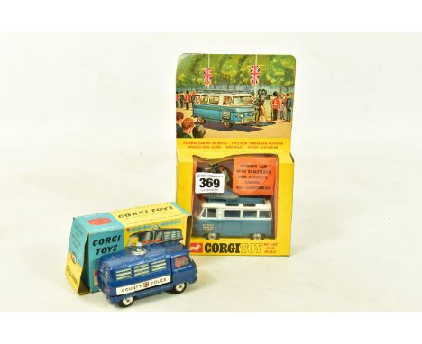 TWO BOXED CORGI TOYS COMMER VANS, the first, no. 479, a painted blue and white van featuring a man and camera on top, sticker