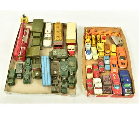 A QUANTITY OF UNBOXED AND ASSORTED PLAYWORN DIECAST VEHICLES, to include Dinky Toys A.E.C. Monarch Tanker, No.591/991, Corgi 