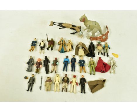 A BOX OF VINTAGE STAR WARS FIGURES AND ACCESSORIES, to include two GMFGI 1977 Darth Vader, one with cape, one with arm broken