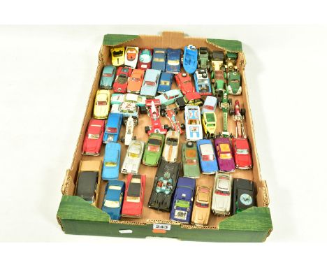 A QUANTITY OF UNBOXED AND ASSORTED PLAYWORN DIECAST CARS, majority date from the 1960's and 1970's, to include Spot-On Ford Z