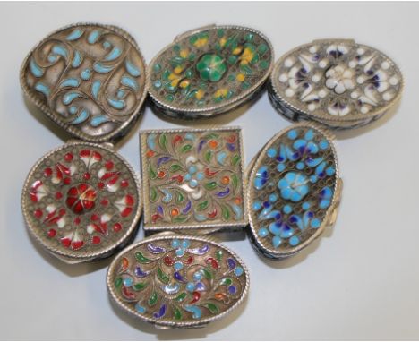 A collection of seven-silver and enamel pill boxes