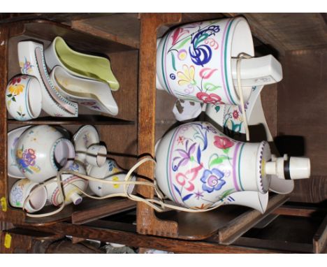 A selection of mid-20th century Poole Pottery with multi-coloured floral and foliate decoration