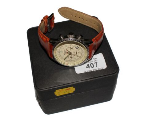 A boxed Rotary chronospeed watch with original brown leather strap 