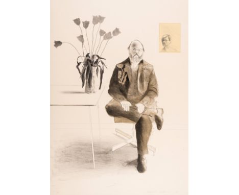 δ David Hockney (b.1937)Henry Seated With Tulips (Tokyo 177)Lithograph printed in black and cream, 1976, signed and dated in 
