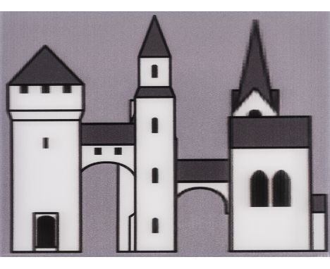δ Julian Opie (b.1958)Medieval Village ILenticular acrylic panel mounted on to white acrylic, 2019, signed and numbered from 