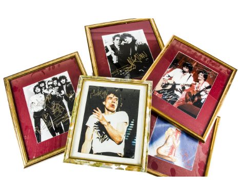 Rolling Stones, five small Framed and Glazed prints of The Rolling Stones, one includes Keith Richards and Bob Dylan and a si