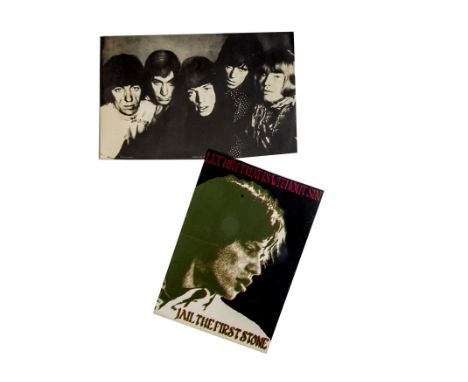 Rolling Stones Posters, two posters comprising a black and white image of the band in the Sixties by TRS England, approx 28.5