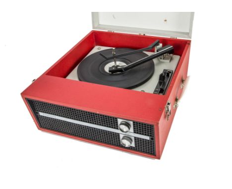 Record Player, Fidelity with BSR deck, red and grey clean condition controls appear to require attention, untested 