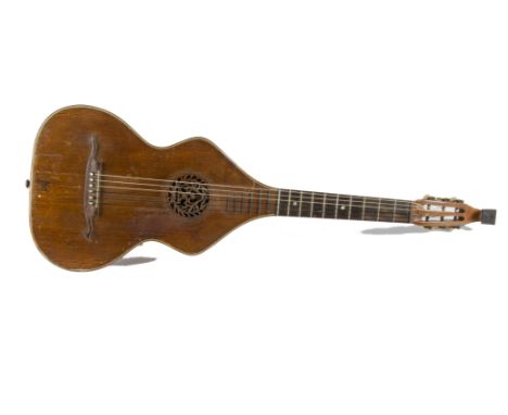 Bow-Back Guitar, late 19th Century bow-back guitar, unusual sloping shoulders and sectional ribbed back, carved soundhole, so