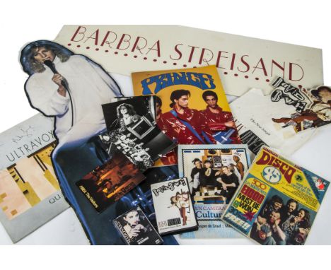 Barbra Streisand / David Bowie plus, shop promotional card cut outs of Barbra Streisand - name &amp; portrait (92cm x 30cm) p