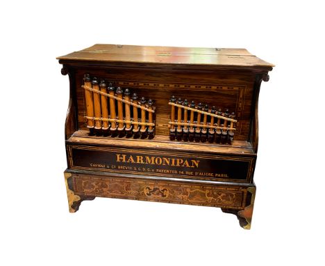 Small Gavioli Harmonipan 44-key barrel organ. The Harmonipan plays 7 tunes and has the original song sheet. Overall very good
