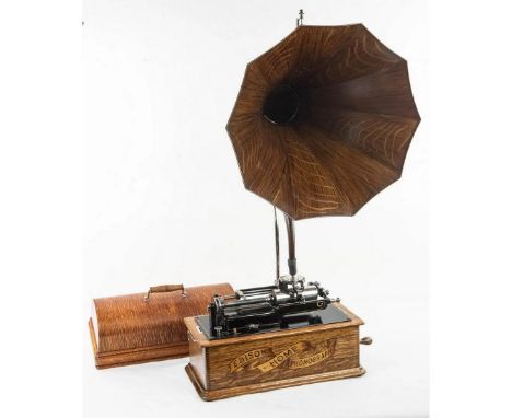 Edison Home Model A phonograph with the third style case, original Type O 2/4 minute combination reproducer, the 2/4 minute c