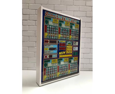 A custom light box made from  1985 Golden Continental Turbo bingo machine backglass. The LED light can be operated by a remot