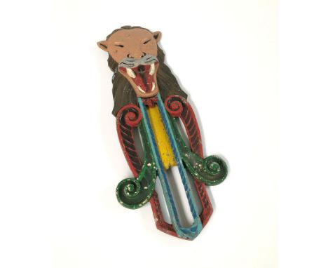 Fairground carousel panel decorative lion ca. 1910. Beautiful carved details and paint work with some age appropriate wear.  