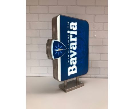 2-Sided Bavaria light-up advertising sign in working condition.  Height: 69 cm. Width: 47 cm. Depth: 9 cm. Condition: Very Go